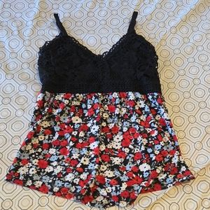 Floral Lace Black and Red Romper